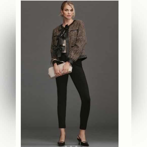 ANTHROPOLOGIE NWT FAUX LEATHER-TRIMMED TWEED LADY JACKET ✨ - Picture 2 of 5